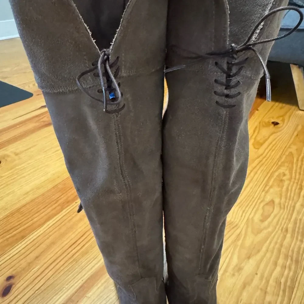 Frye Sacha Over The Knee Tall Ash Tan Suede Leather Side Zip Women’s Size 6.5 B